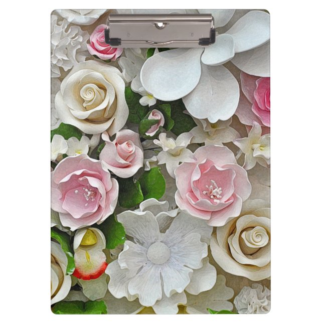 Carpeta De Pinza Patrón floral rosa y blanco (Anverso)