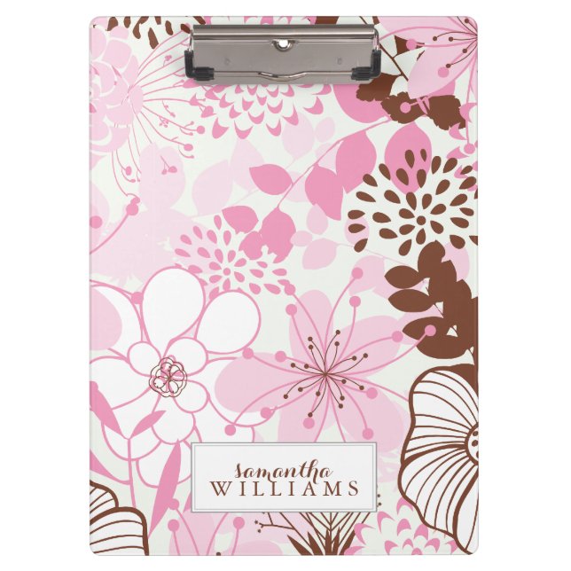 Carpeta De Pinza Patrón floral rosa y marrón personalizado (Anverso)