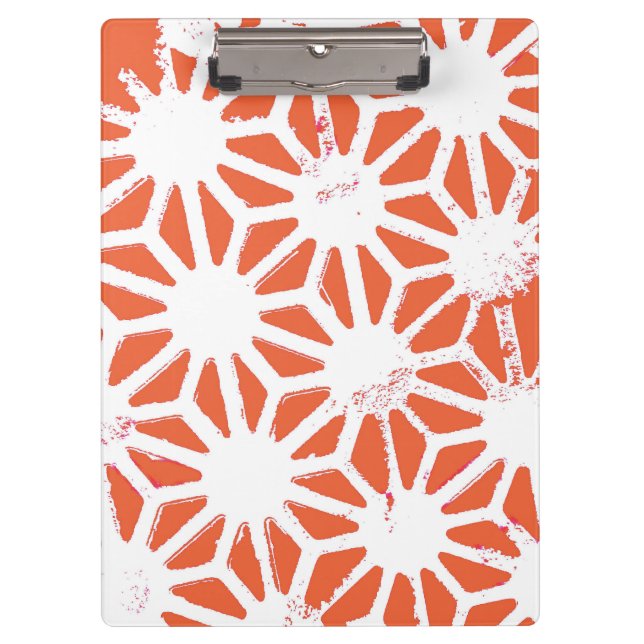 Carpeta De Pinza Patrón geométrico blanco y naranja (Anverso)