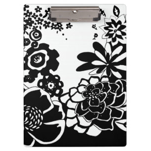 Carpeta De Pinza Patrón gráfico de jardín floral blanco y negro