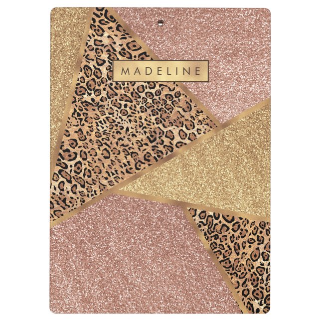 Carpeta De Pinza Patrón Leopardo de Purpurina Geométrico Rosa Gold  (Reverso)