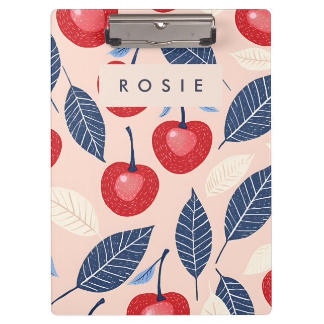Carpeta De Pinza Patrón personalizado de cerezo y hoja monograma (Anverso)