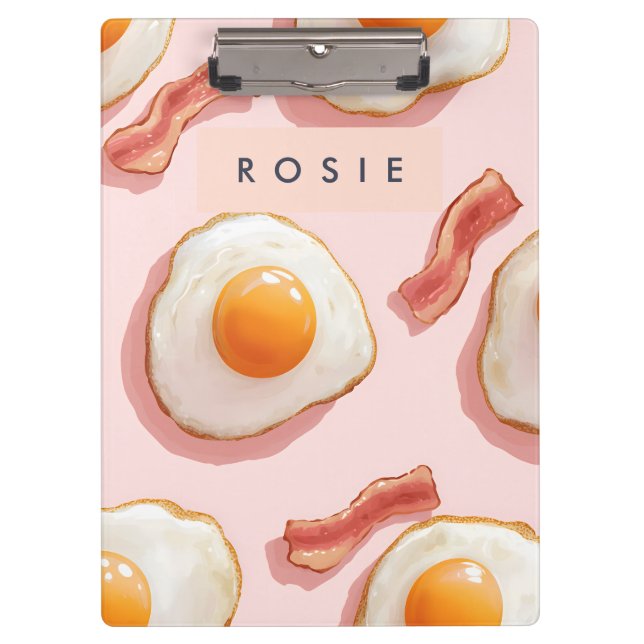 Carpeta De Pinza Patrón personalizado de huevo y tocino rosado (Anverso)