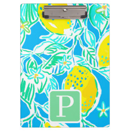 Carpeta De Pinza Patrón Preppy Blue Lemon Inicial