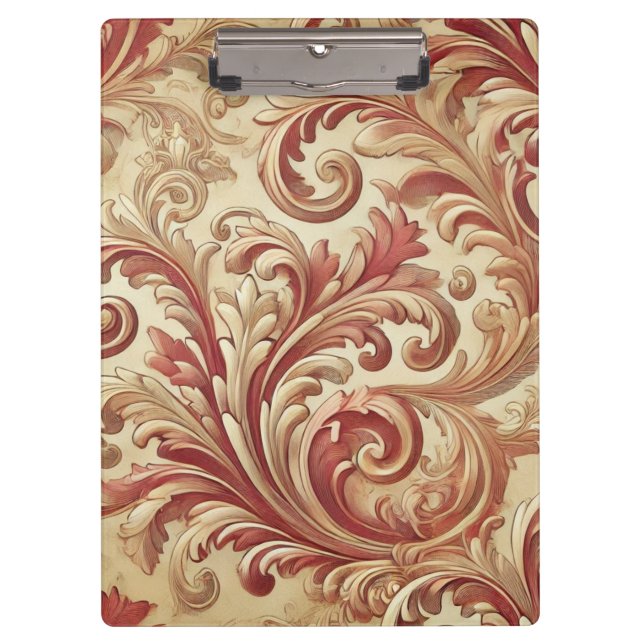 Carpeta De Pinza Patrón suave de Damasco rojo y dorado (Anverso)