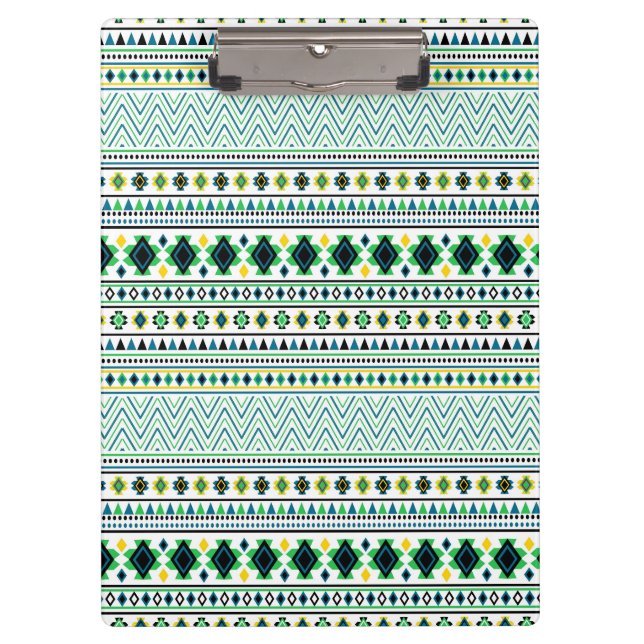 Carpeta De Pinza Patrón tribal de estilo azteca Verde azul blanco (Anverso)
