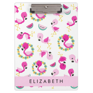 Carpeta De Pinza Patrón tropical, flamencos, flores, tu nombre