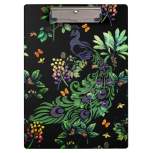 Carpeta De Pinza Pavo real ornamentado y floral vintage