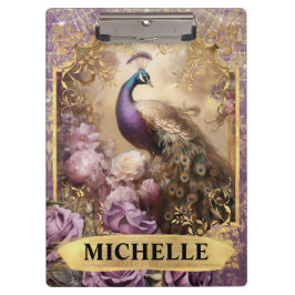 Carpeta De Pinza Pavo real romántico y rosas púrpuras fantasía