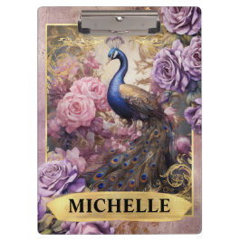 Carpeta De Pinza Pavo real romántico y rosas púrpuras Fantasía