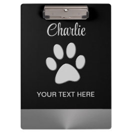 Carpeta De Pinza Paw de perro plateado sobre fondo negro