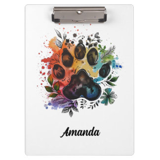 Carpeta De Pinza Paw Print Boho Watercolor