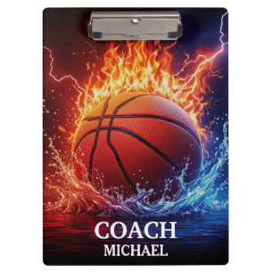 Carpeta De Pinza Pelota de baloncesto personalizada sobre fuego y a