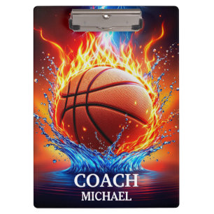 Carpeta De Pinza Pelota de baloncesto personalizada sobre fuego y a
