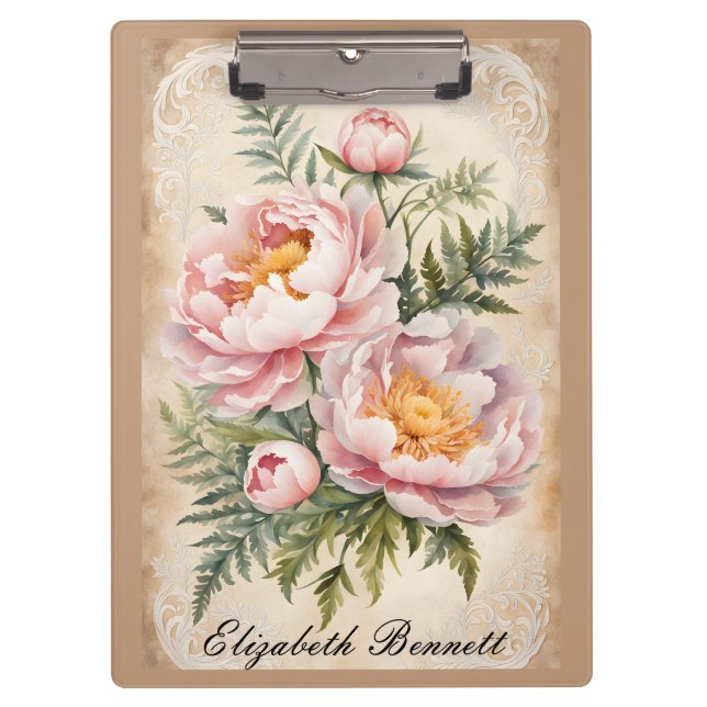 Carpeta De Pinza Peonías rosas y encaje (Anverso)