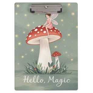 Carpeta De Pinza Pequeño hada encaramada sobre hongos y resplandeci