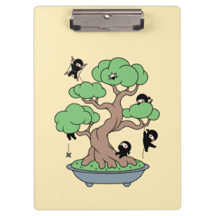 Carpeta De Pinza Pequeños Ninjas en árbol bonsai en amarillo