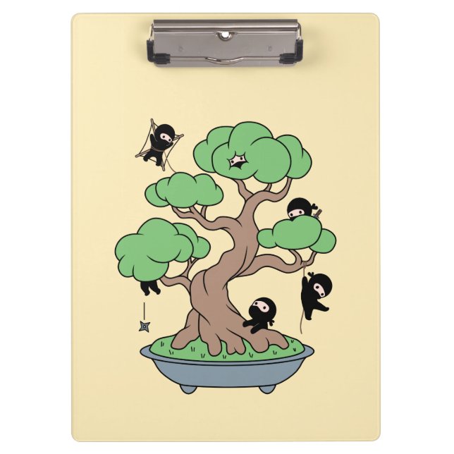Carpeta De Pinza Pequeños Ninjas en árbol bonsai en amarillo (Anverso)