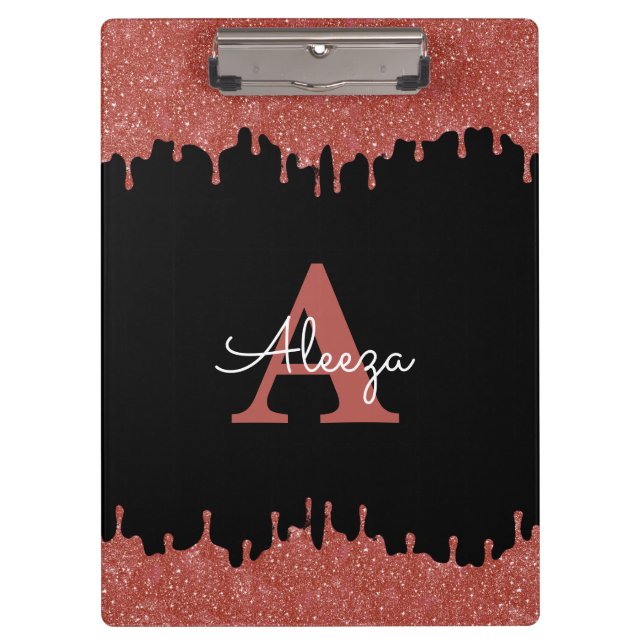 Carpeta De Pinza Perforaciones de Purpurinas en monogramos rosados  (Anverso)