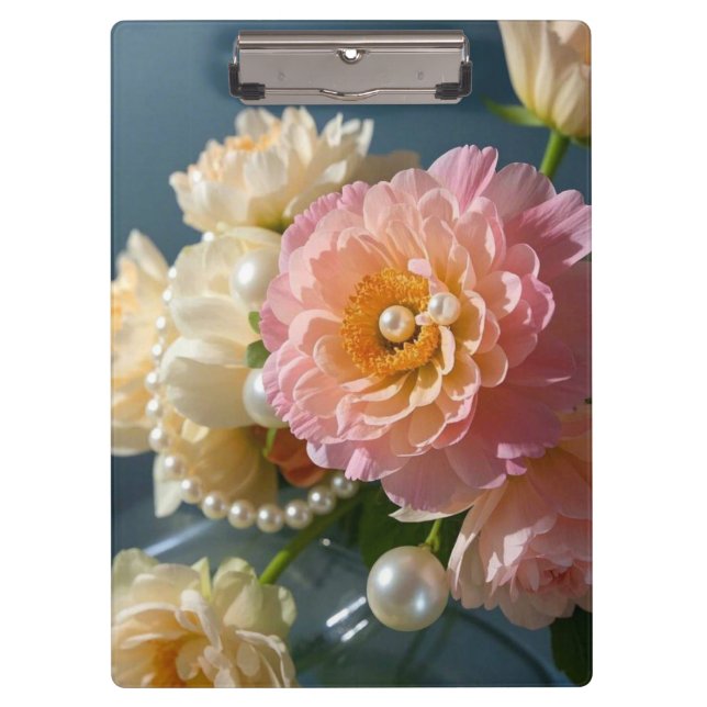 Carpeta De Pinza Perlas con flores rosadas (Anverso)