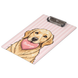 Carpeta De Pinza Perro Bonito Personalizado con Corazón Rosa