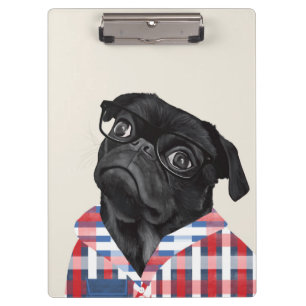 Carpeta De Pinza Perro De Pug Negro Con Gafas Y Chequera