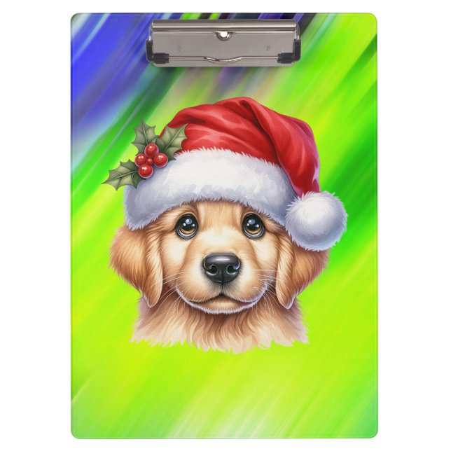 Carpeta De Pinza Perro Golden Retriever con Santa Claus Style-82535 (Anverso)