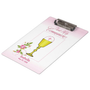 Carpeta De Pinza Personaliza Nombre de Niña Rosa Primera Comunión