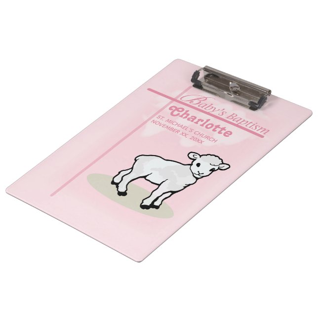Carpeta De Pinza Personalizable, bautismo, rosa, Chica, cordero (Angular)