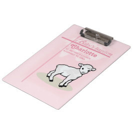 Carpeta De Pinza Personalizable, Bautizo, Rosa, Niña, Cordero