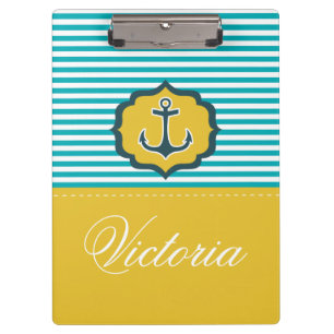 Carpeta De Pinza Personalizado amarillo azul del ancla de las rayas