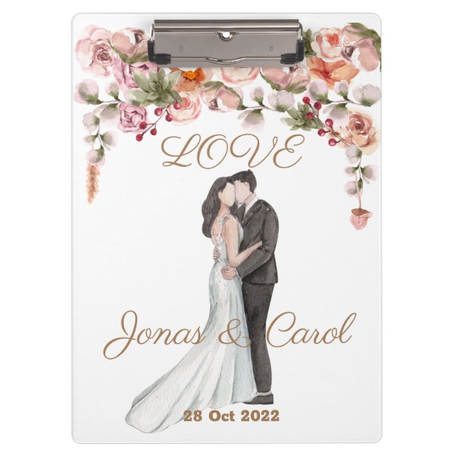 Carpeta De Pinza Personalizado Amor Boda acuarela floral elegante l (Anverso)
