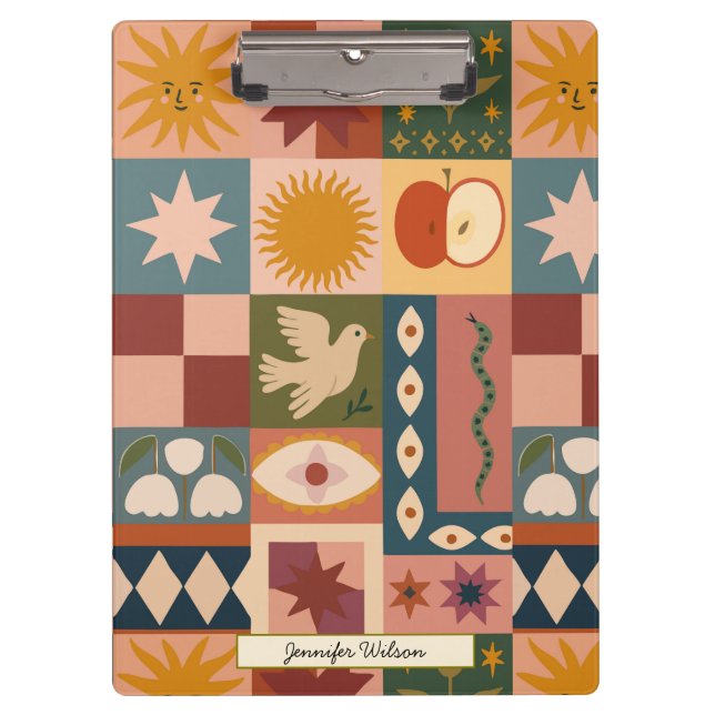 Carpeta De Pinza Personalizado Bohemian Patchwork Celestial místico (Anverso)