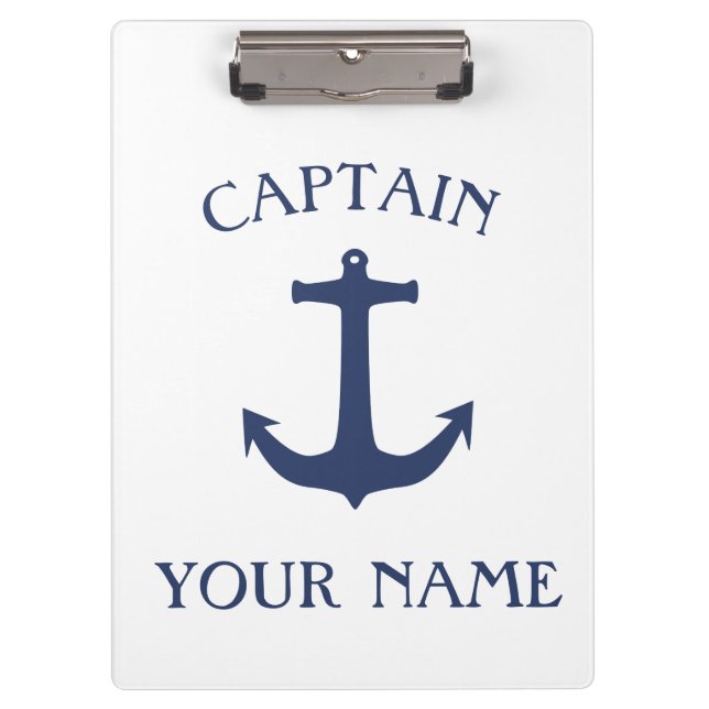 Carpeta De Pinza Personalizado capitán de barco nombre ancla marina (Anverso)