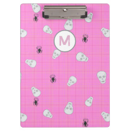 Carpeta De Pinza Personalizado Coquette Pink Plaid Halloween Skulls