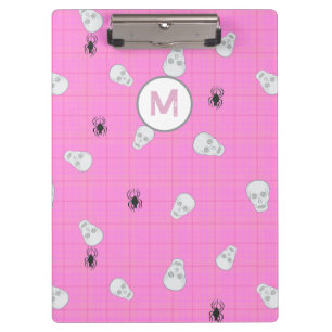 Carpeta De Pinza Personalizado Coquette Pink Plaid Halloween Skulls