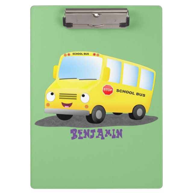 Carpeta De Pinza Personalizado de autobús escolar alegre y amarillo (Anverso)