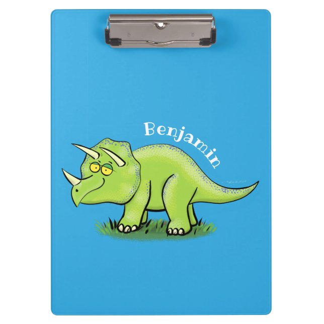 Carpeta De Pinza Personalizado de dinosaurios de triceratops verde  (Anverso)