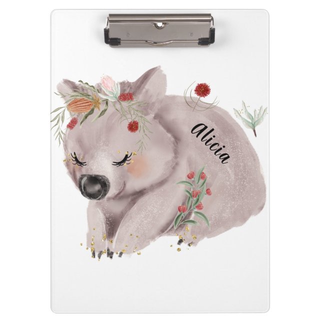 Carpeta De Pinza Personalizado de Especkle de Oro Cute Baby Wombat (Anverso)