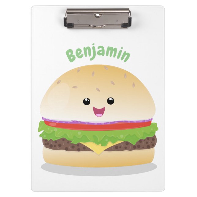 Carpeta De Pinza Personalizado de hamburguesa kawaii feliz (Anverso)