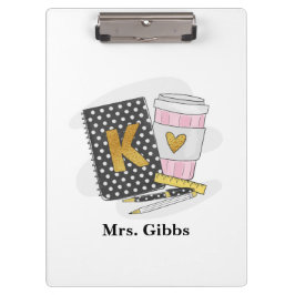 Carpeta De Pinza Personalizado de kindergarten profesora de café pa
