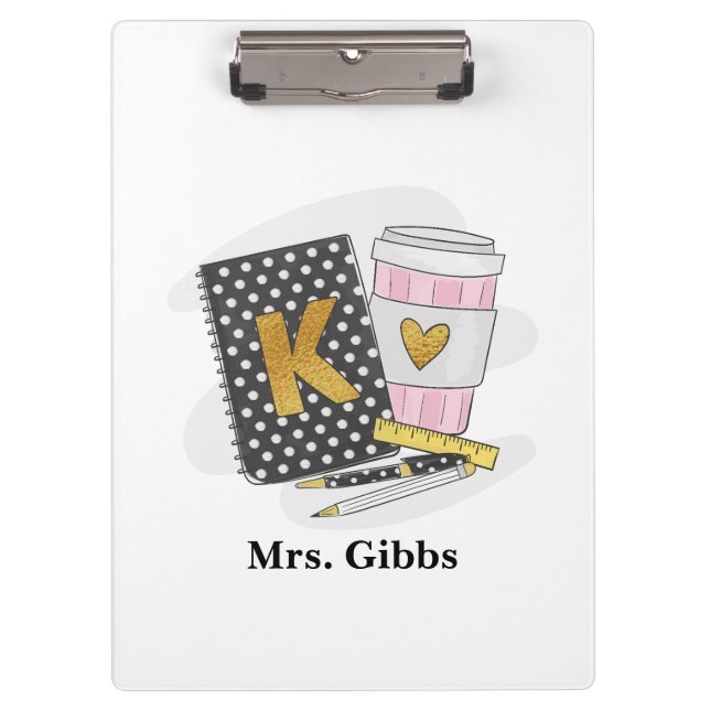 Carpeta De Pinza Personalizado de kindergarten profesora de café pa (Anverso)