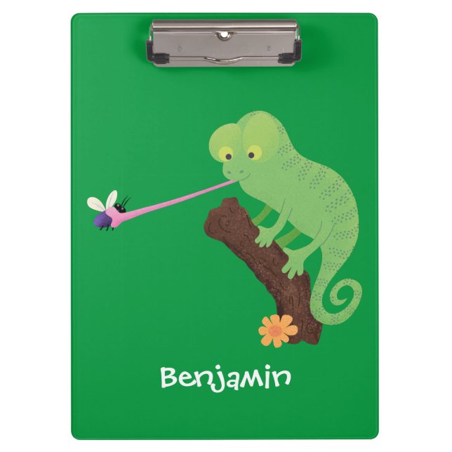 Carpeta De Pinza Personalizado de lagarto de camaleón verde lindo (Anverso)
