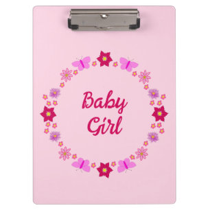 Carpeta De Pinza Personalizado de mariposas y flores para bebé rosa