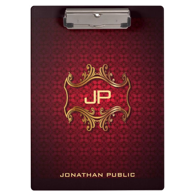 Carpeta De Pinza Personalizado Elegante Black Damask Monograma Clas (Anverso)