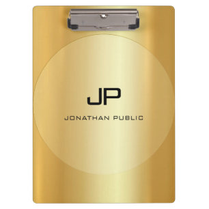 Carpeta De Pinza Personalizado Elegante Faux Gold Monograma Classic