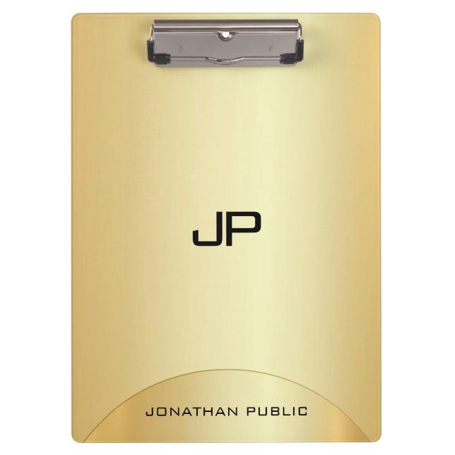 Carpeta De Pinza Personalizado Faux Gold Elegant Monograma moderno  (Anverso)