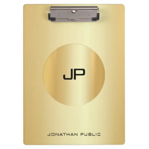 Carpeta De Pinza Personalizado Glamuroso Dorado Elegante Monograma 