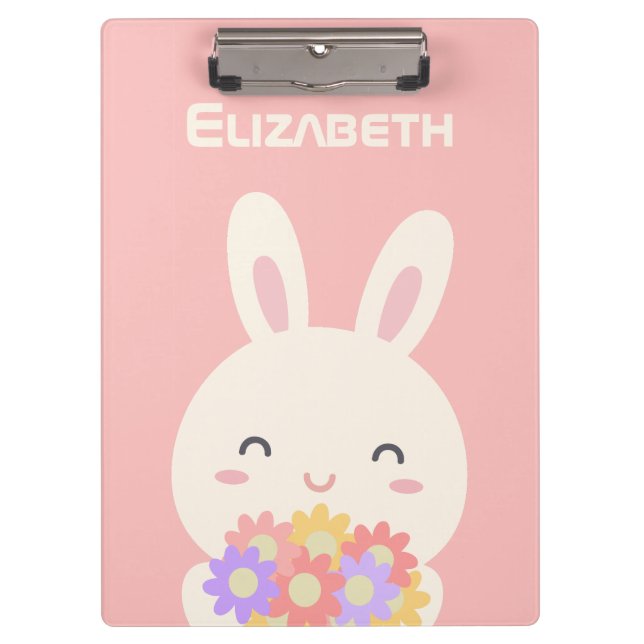 Carpeta De Pinza Personalizado lindo Flores de conejo nombre person (Anverso)