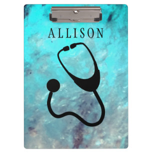 Carpeta De Pinza Personalizado médico de la turquesa del mármol d